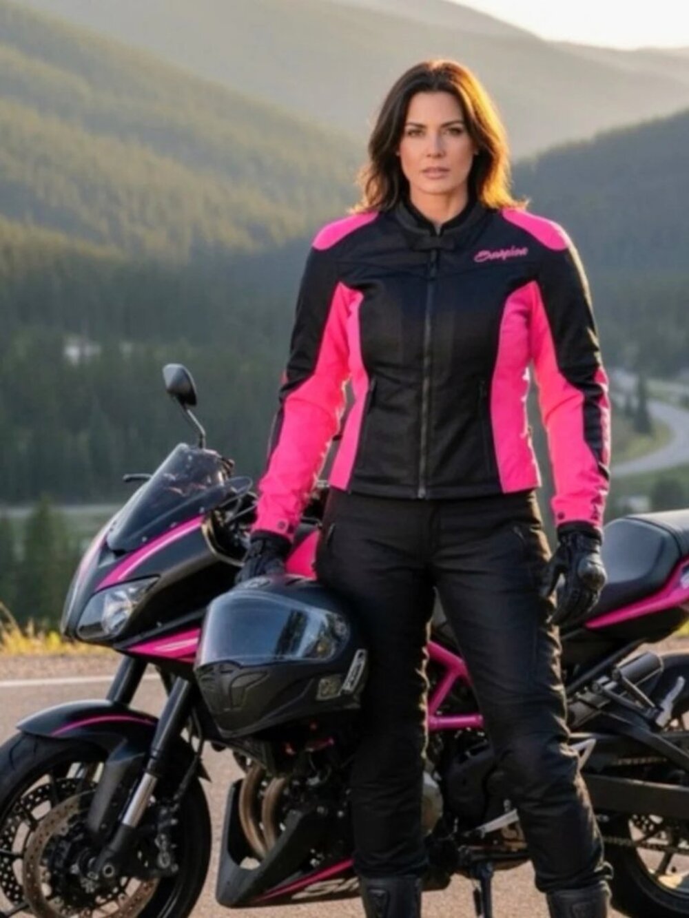 Beautiful Scorpion EXO Ladies Black & Hot Pink Motorcycle Jacket & Pants Set